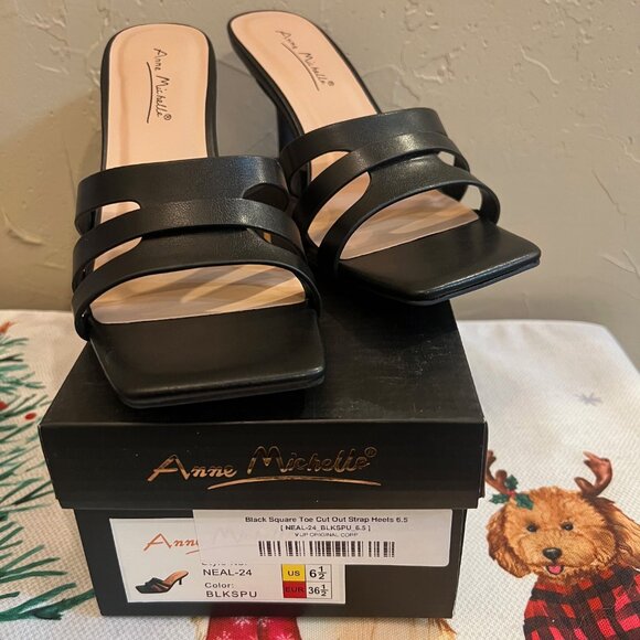 NEW Women's Anne Michelle Square Toe Cut Out Strap Heels - 6.5 - Picture 2 of 5
